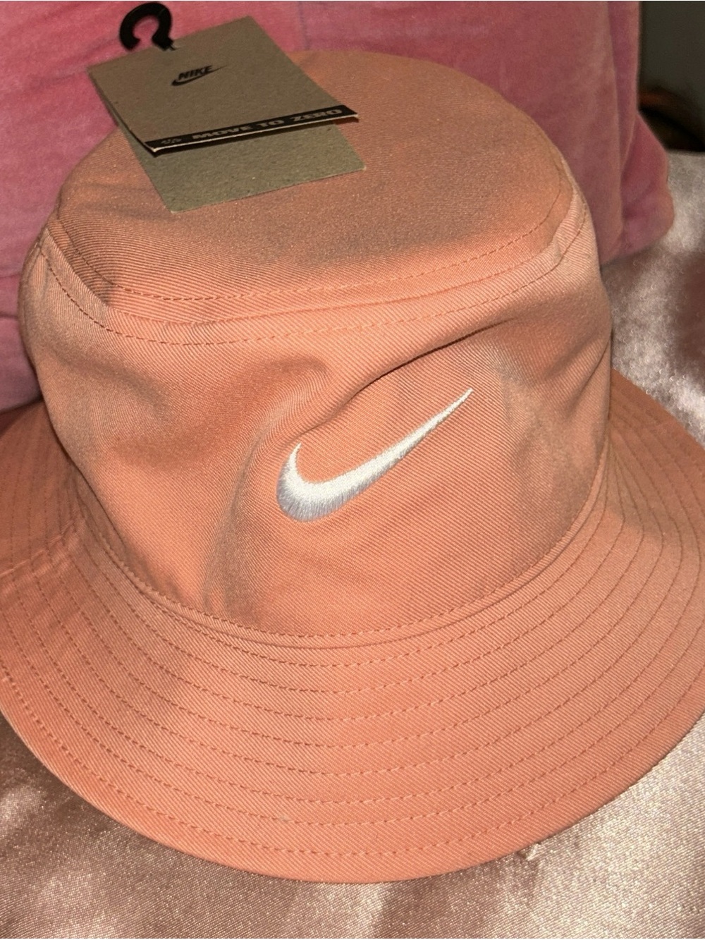 Nike Peach Pink Bucket Hat with White Swoosh